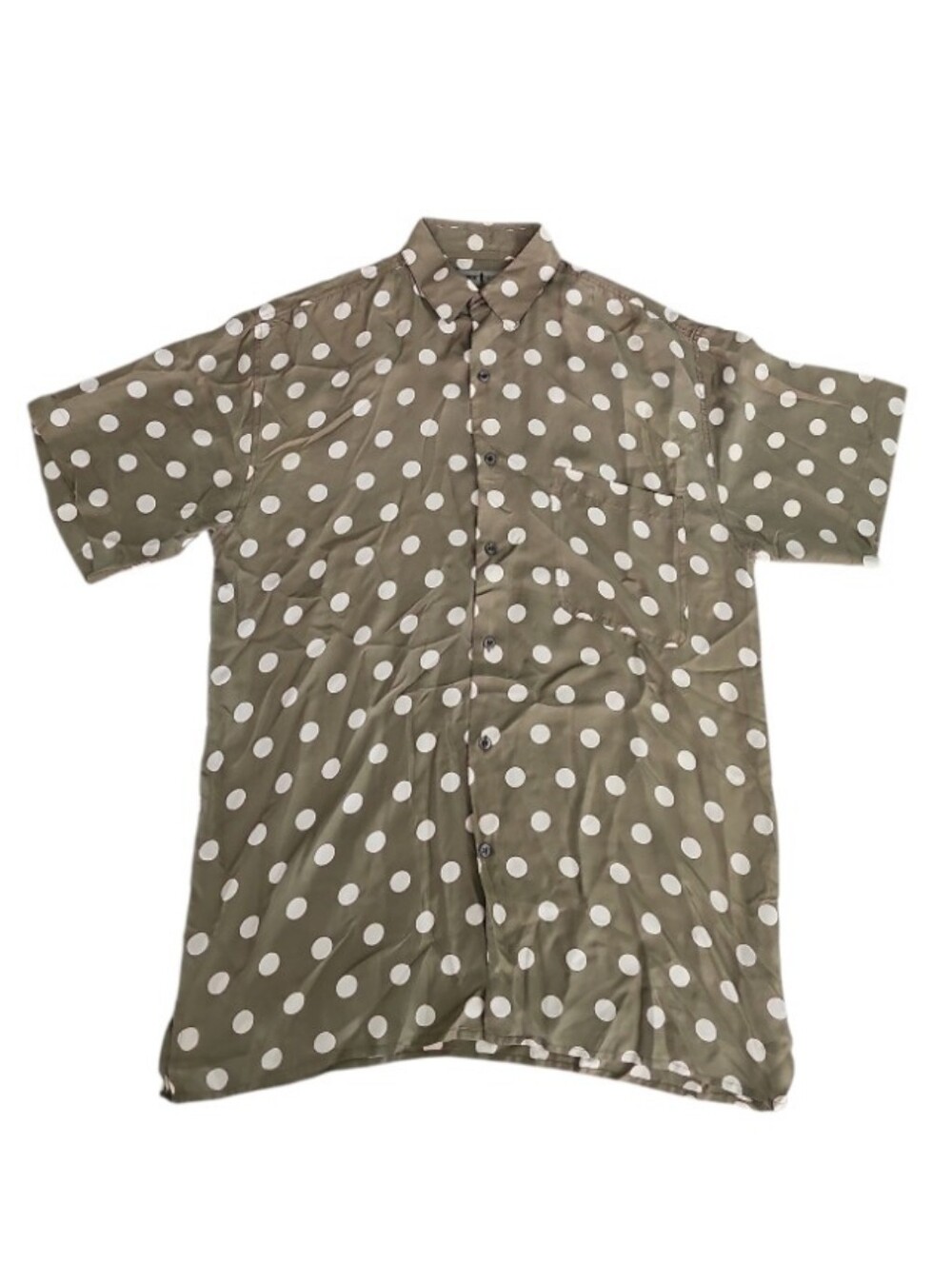 Robert Stock 100% Silk Polka Dot Shirt Men’s XL Olive Green Resortwear Retro - Picture 5 of 12